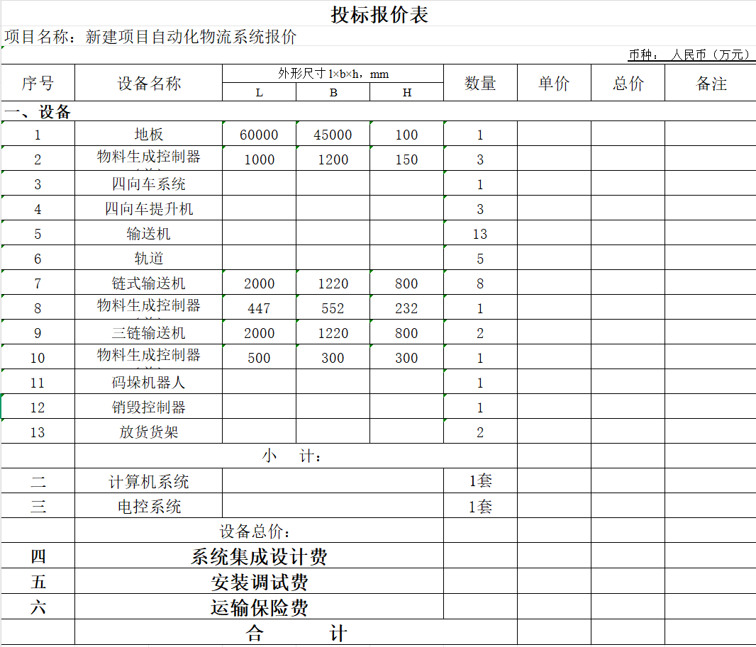 中物视商务报价表